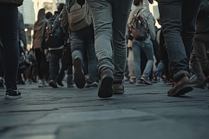 Crowd of people walking down a busy, a Photo by Pavel_design
