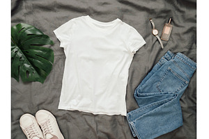White t-shirt mock up, copy space, a Beauty & Fashion Photo by Fascinadora