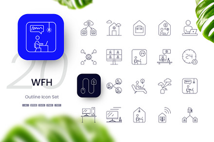 Work From Home Icon Set, an Outline Icon by cidcud_graphic
