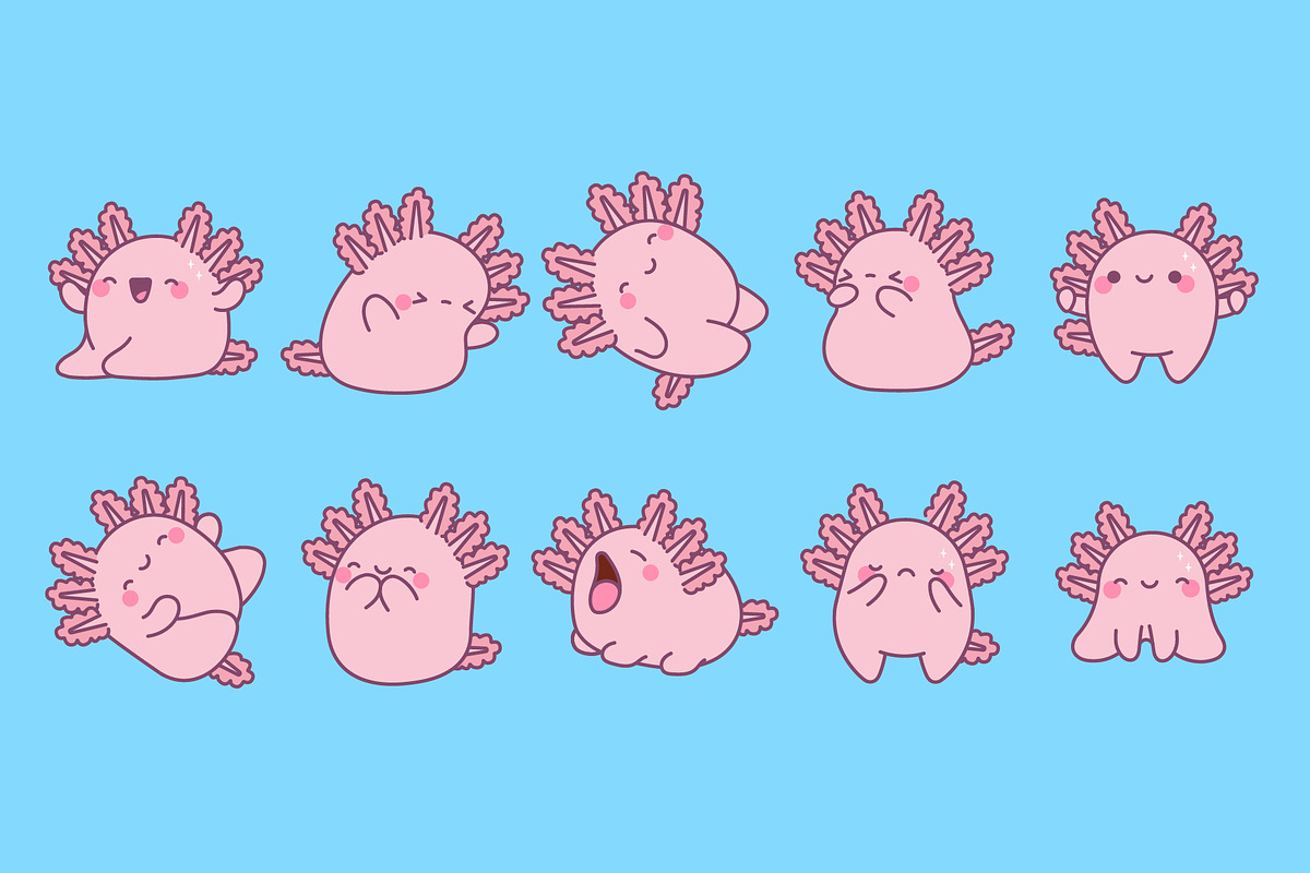 Kawaii Axolotl Set Illustrations, an Animal Illustration by ArtVarStudio (Photo 4 of 5)