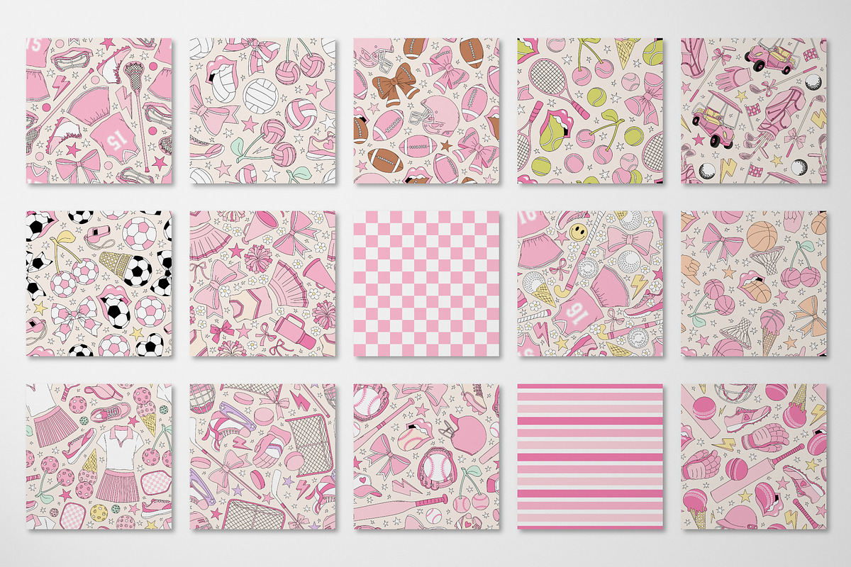 Coquette Girlie Sports pattern set, a Pattern Graphic by @olga.angelloz (Photo 2 of 2)