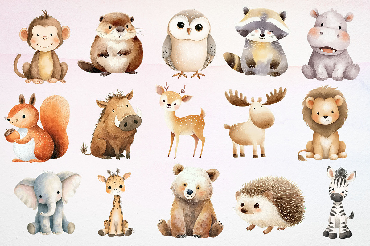 Cute Safari Animals Watercolor, an Animal Illustration by Deckar_art (Photo 1 of 6)