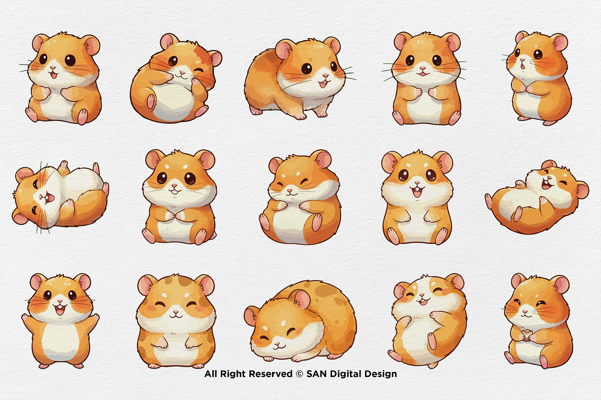 15 Bundle Watercolor Baby Hamster, an Animal Illustration by Morspective (Photo 8 of 8)