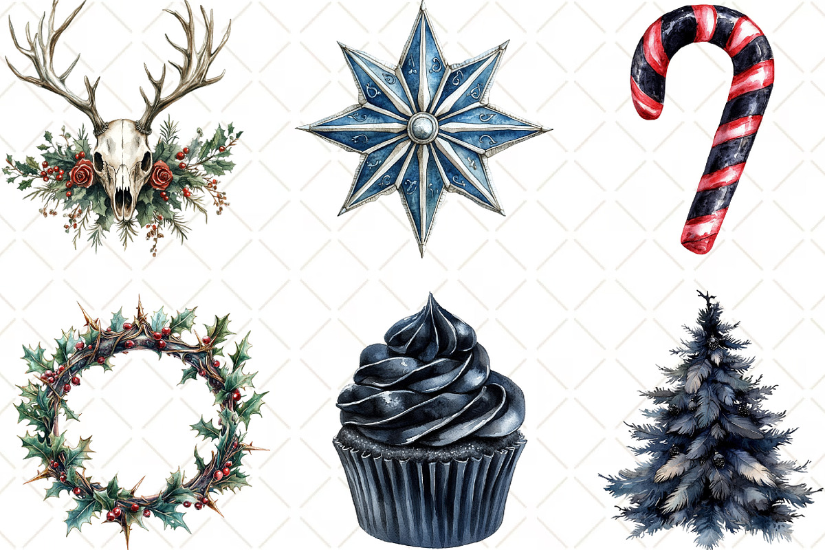 Watercolor Gothic Christmas Clipart, an Illustration by Black Bird Studio (Photo 3 of 6)