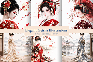Elegant Geisha Illustrations, a Person Illustration by MarisoArt