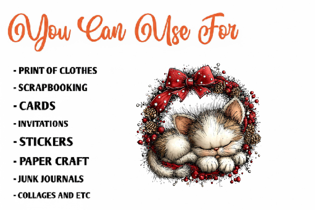 Christmas Cat Clipart, a Seasonal Illustration by CreationArt (Photo 5 of 7)