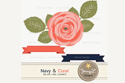 Navy Blue and Coral Digital Paper, a Pattern Graphic by JennyL Designs (Thumbnail 2 of 3)