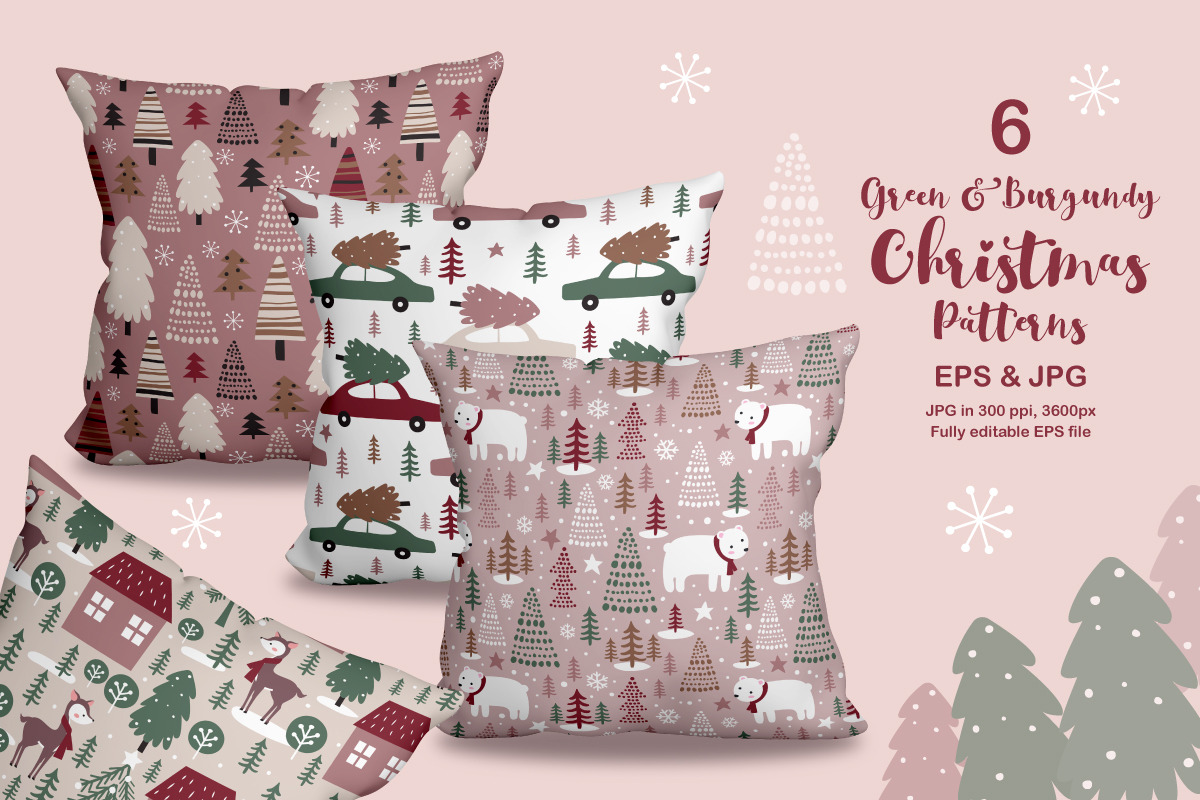 Green & Burgundy Christmas Patterns, a Pattern Graphic by DrawStudio1988 (Photo 2 of 10)