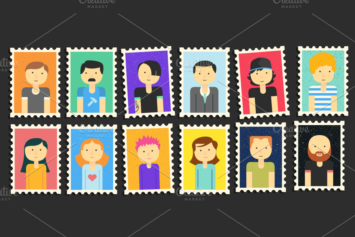 Minimalistic Flat Persons Stamps Set, a Person Illustration by ANNO Graphics (Photo 1 of 3)