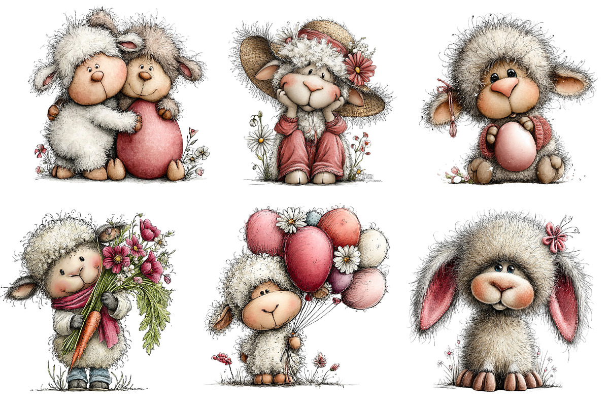 Whimsical Easter Sheep Clipart, an Illustration by Dream Creation (Photo 4 of 6)
