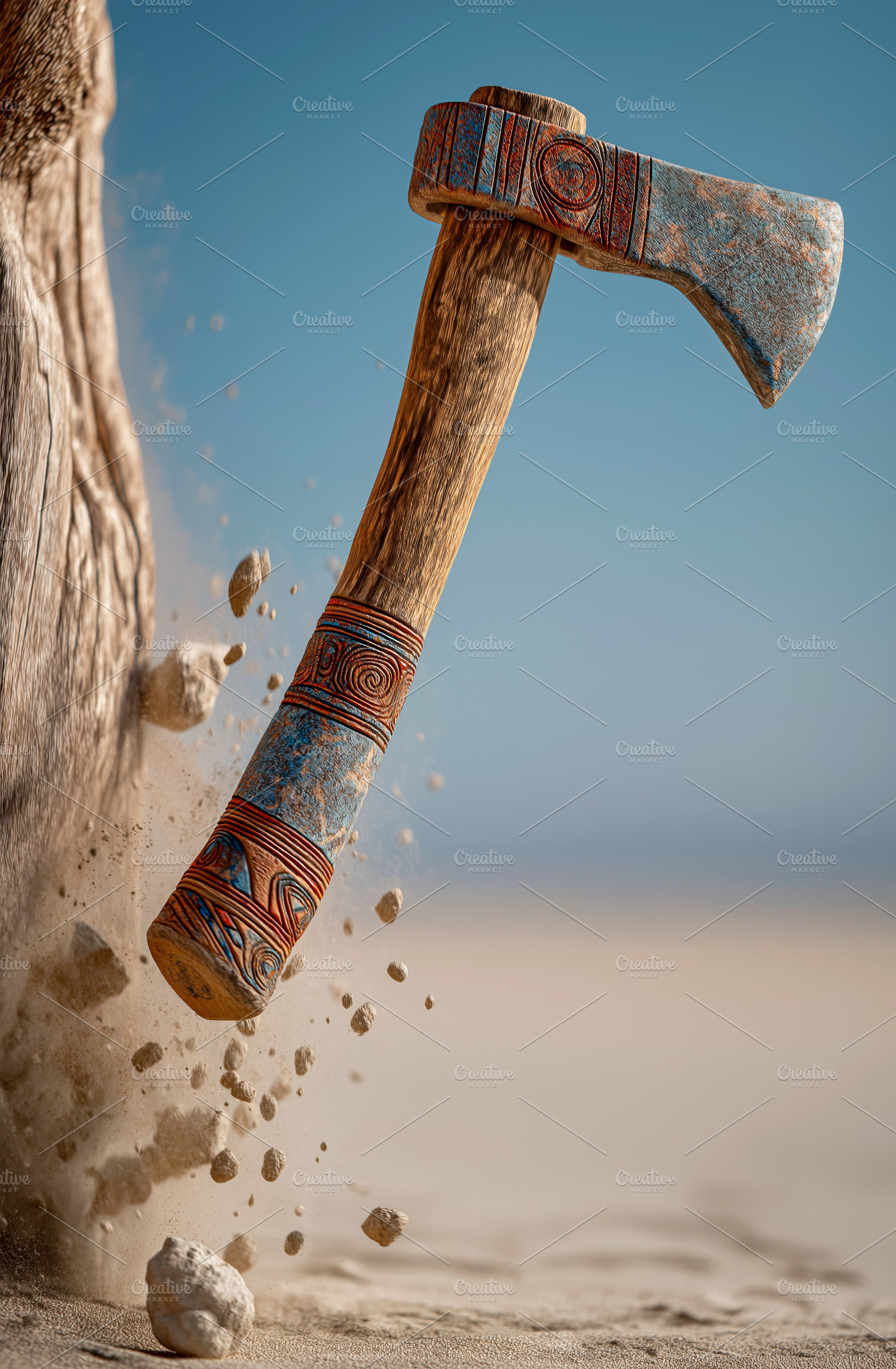 Tribal Axe Struck Against Tree, an Arts & Entertainment Photo by Ocean Digital Art
