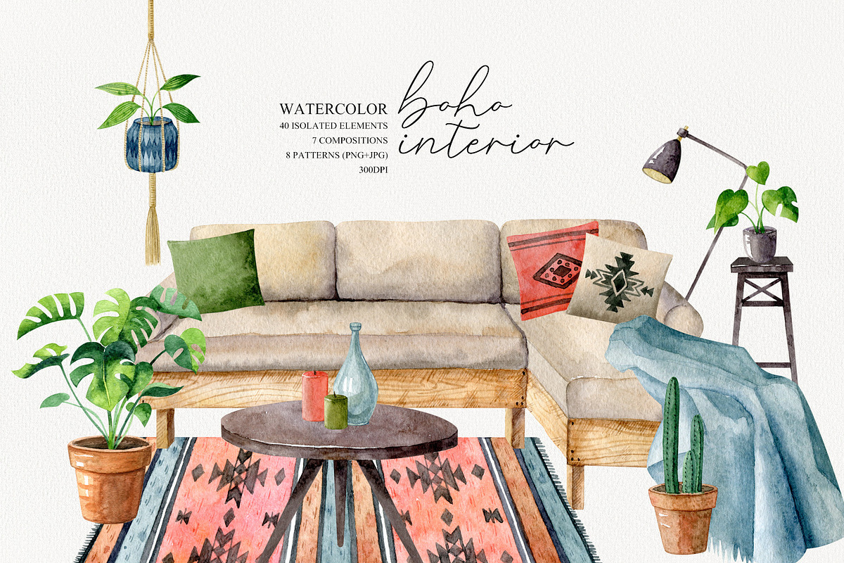 Watercolor boho interior, an Illustration by Natalia Fedorova (Photo 1 of 8)