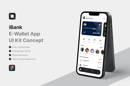 iBank - E-Wallet App UI Kit, an UI Kit Template by iDoodle Studio