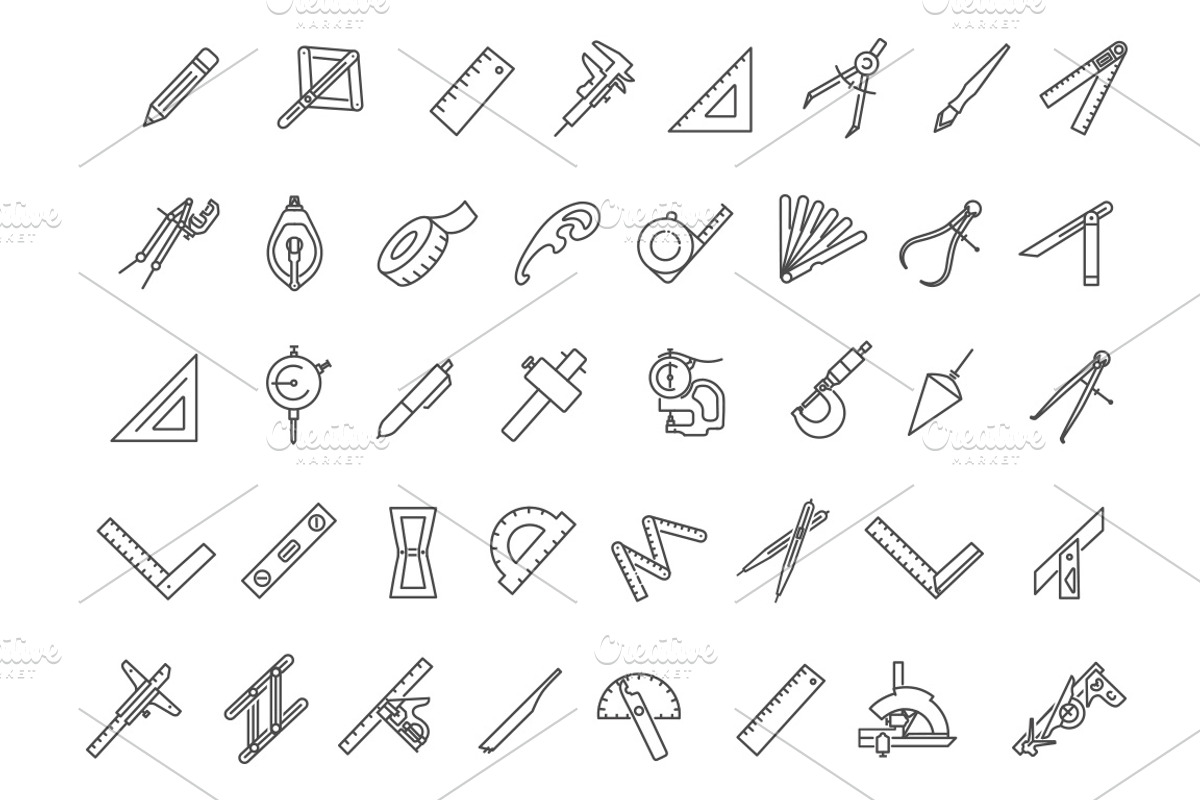 Measuring and marking tools icons, an Outline Icon by Tettygreen (Photo 2 of 2)