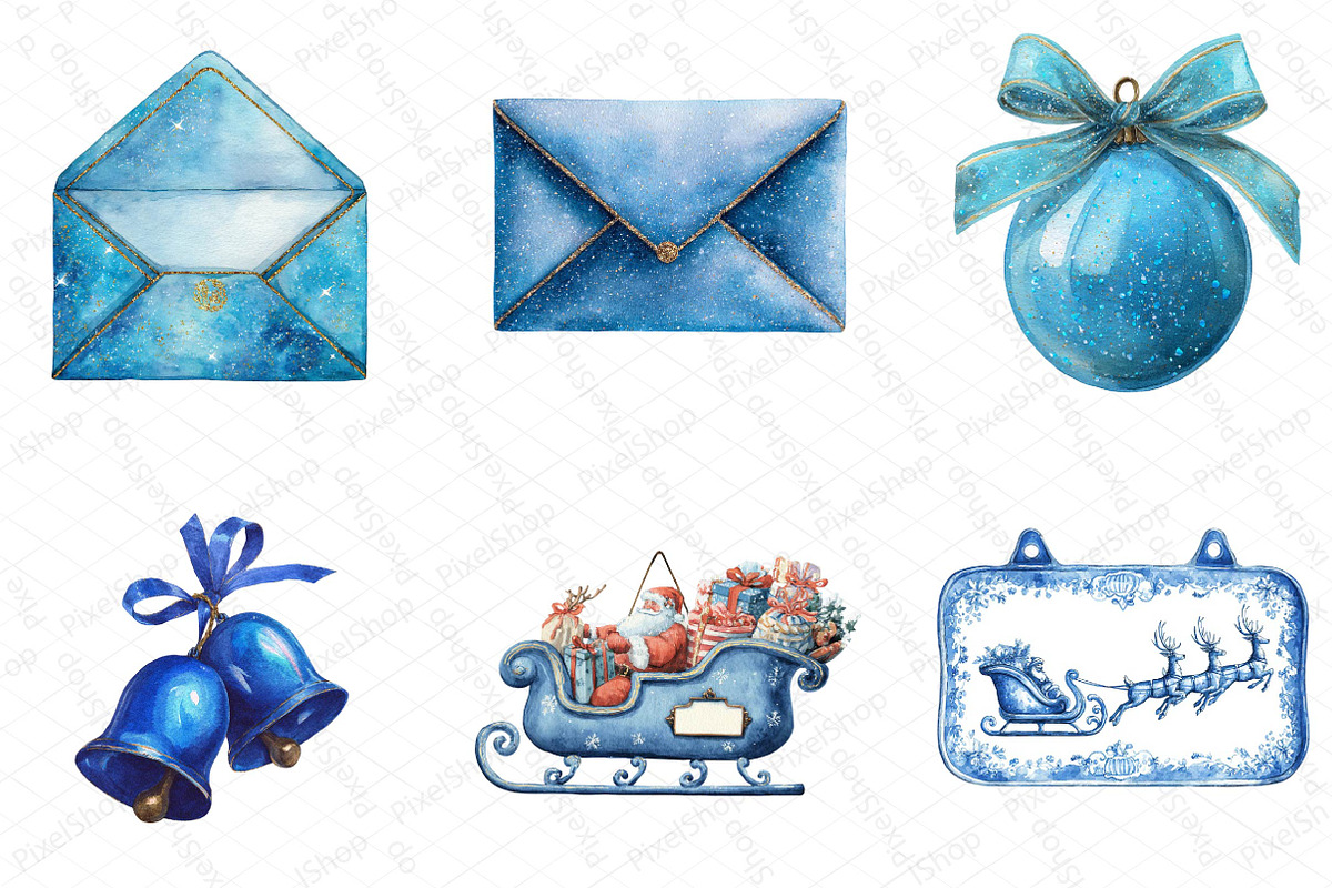 Blue Christmas Clipart Sublimation, an Illustration by DreamPrint404 (Photo 4 of 5)