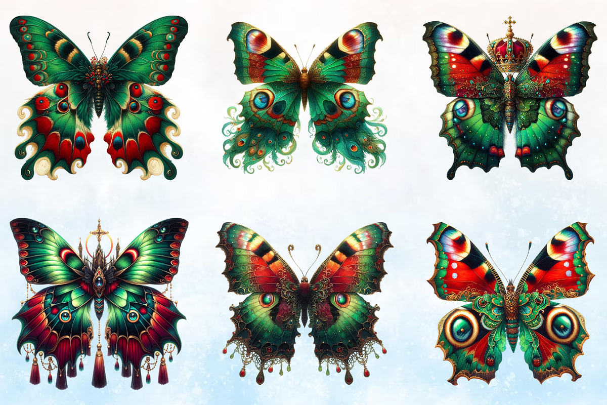 Watercolor Christmas Butterfly Clipa, a Seasonal Illustration by Rose Art (Photo 2 of 7)