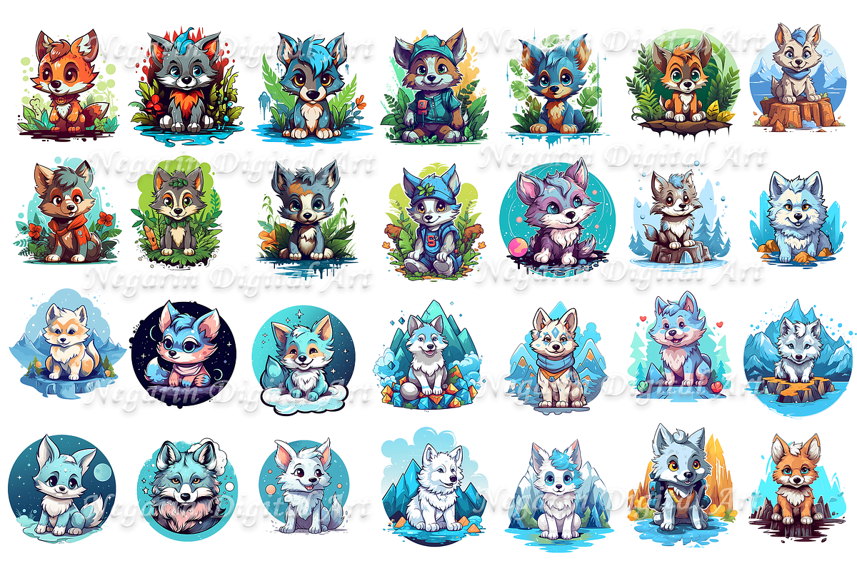 Watercolor Cute Wolf Clipart, an Object Graphic by Negarin Digital Art (Photo 3 of 11)