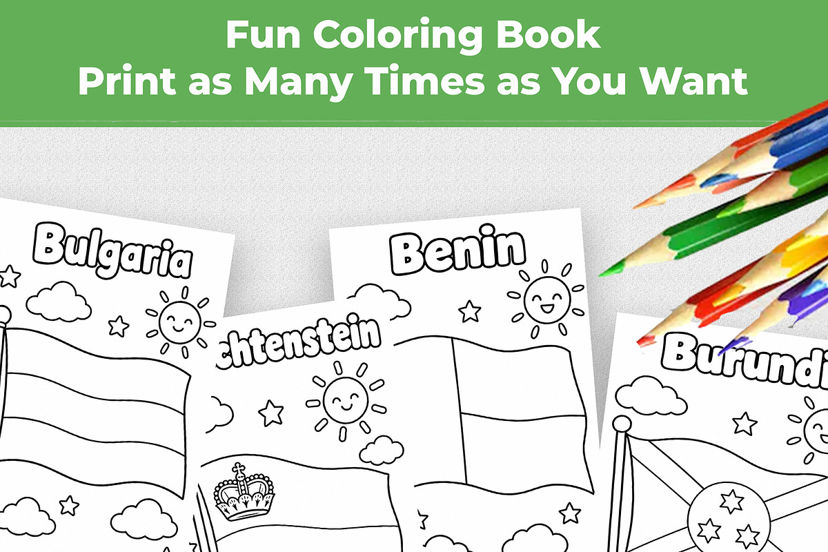 190 Flags Coloring Book for Kids PDF, an Education Illustration by Mohammad Sarfaraz (Photo 7 of 13)