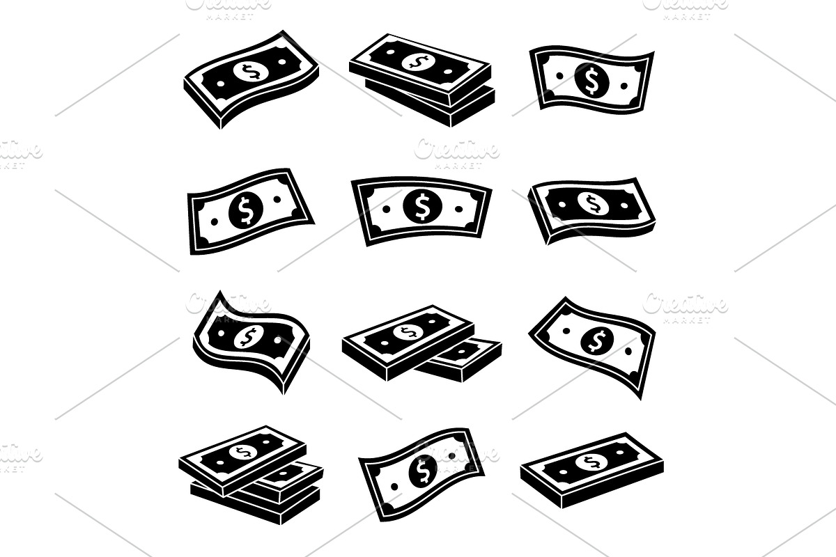 Set of black dollar cash icons, a Finance Illustration by GraphiShop