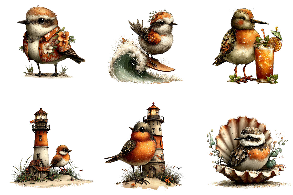 Whimsical Beach Bird Clipart, a Seasonal Illustration by CreationArt (Photo 3 of 5)