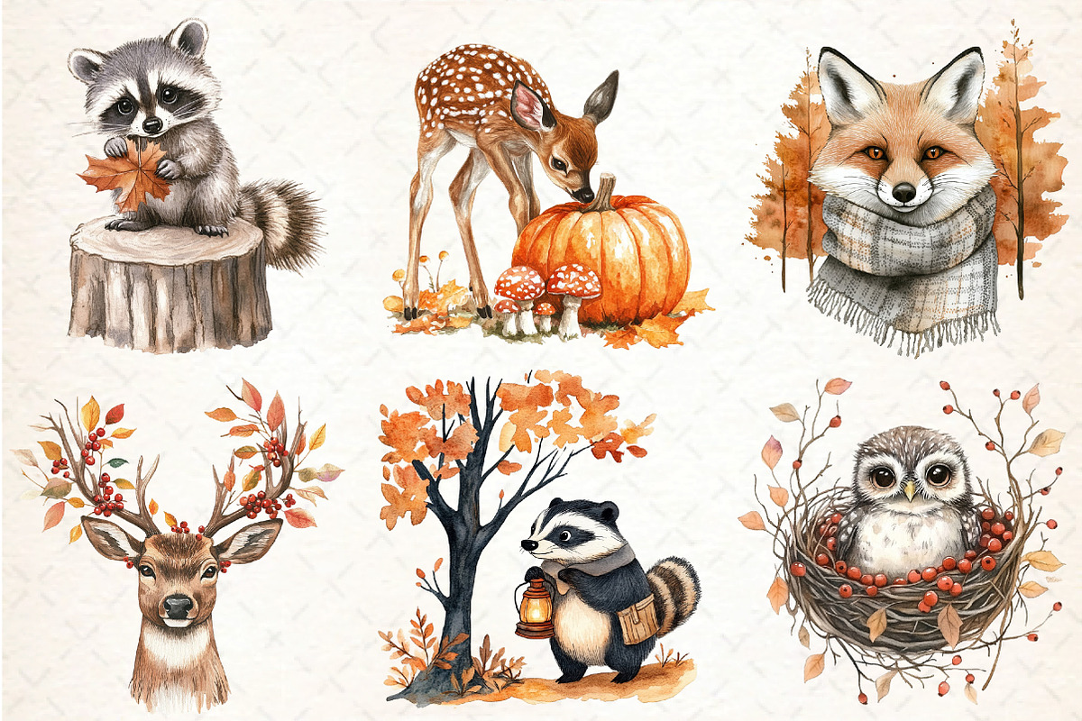 Autumn Forest Animal Set, an Illustration by DreamCafeArt (Photo 2 of 7)