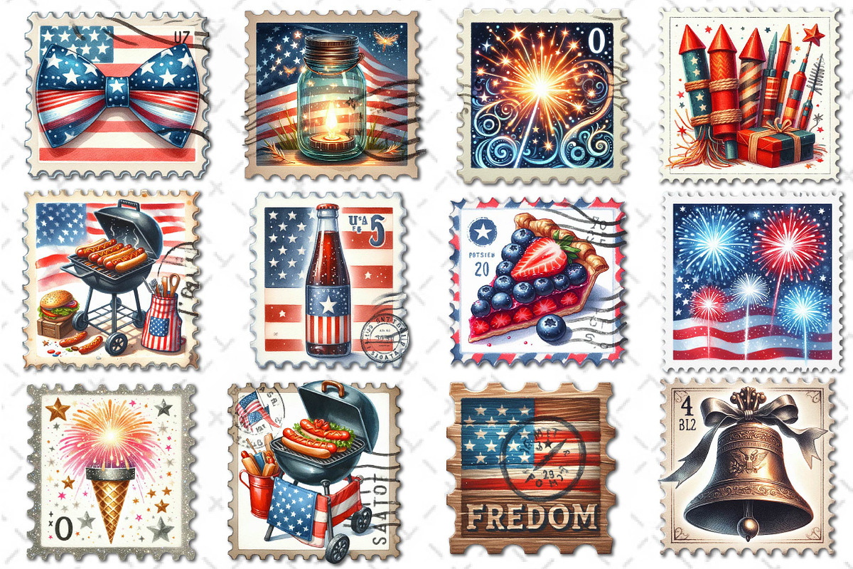 4th of July Postage Stamp Clipart, an Illustration by Dream Creation (Photo 4 of 5)