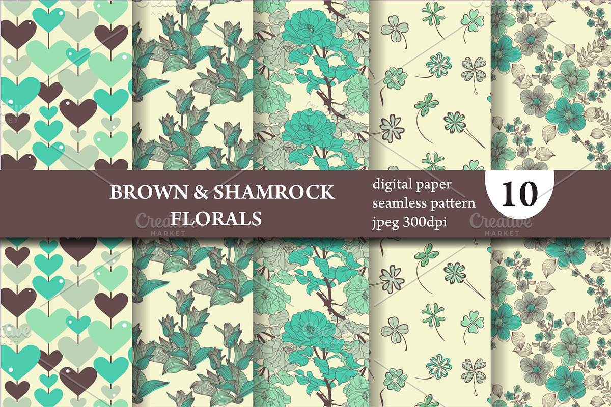 10 Floral Seamless Patterns Set