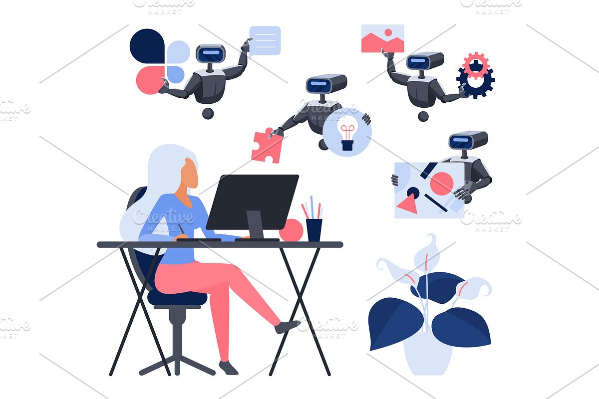 AI assistant support for designer, a Technology Illustration by Lemberg Vector