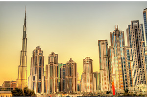 Skyscrapers in business bay district of dubai uae featuring dubai, burj, and, an Architecture Photo by Leonid Andronov