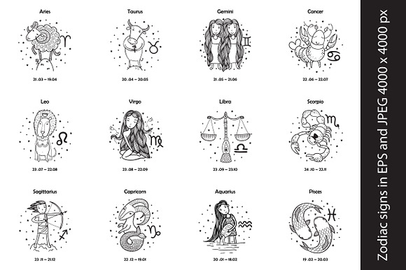 Zodiac Signs In Eps10 And Jpeg 4000X