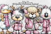 Quirky Pink Christmas Animal Clipart, an Illustration by Rose Art (Thumbnail 1 of 7)