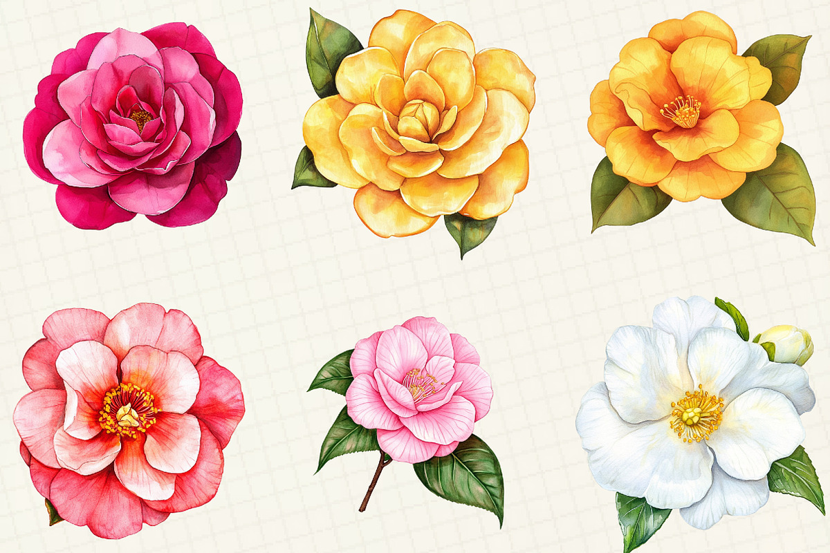Camellia Flower Bloom Clipart, an Illustration by OK Design (Photo 2 of 5)