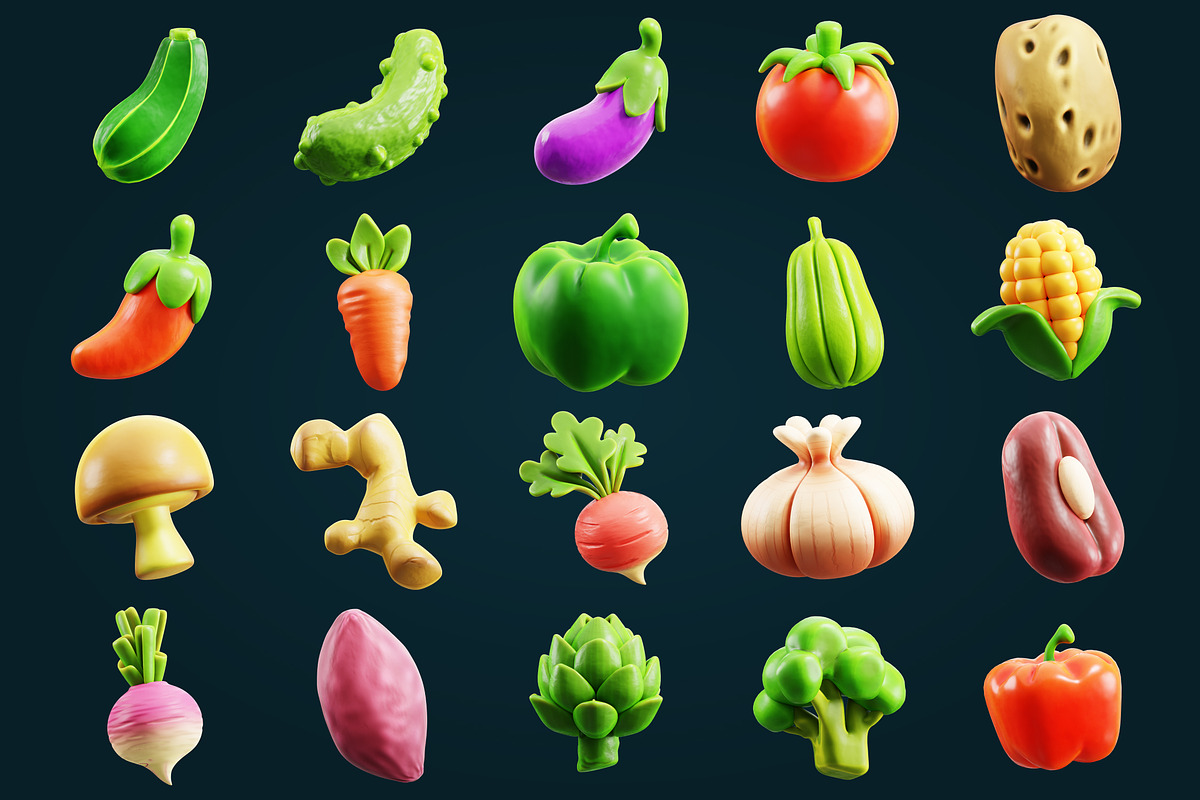 3D Vegetable Element Icon Vol 3, an Object 3D Model by SLAB! Design (Photo 4 of 4)