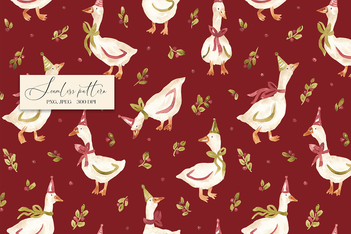 Christmas Goose Pattern, a Pattern Graphic by SirenaArt (Photo 7 of 16)