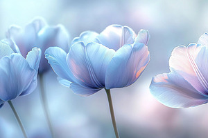 Delicate pastel blue tulips glowing softly in ethereal light wit, a Nature Photo by José Manuel Gelpi