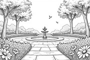 Garden Fountain Coloring Pages, an Illustration by jahid234 (Thumbnail 7 of 7)