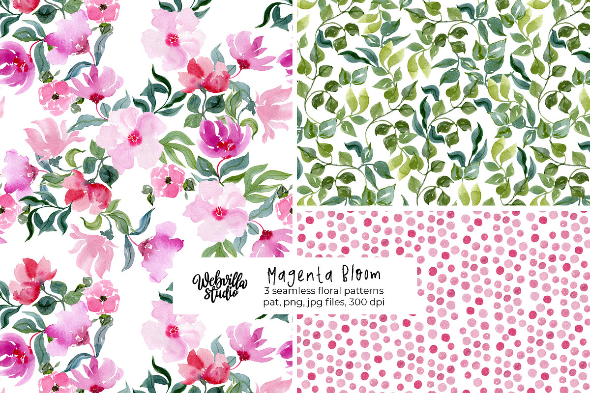 Magenta Bloom Watercolor Patterns, a Pattern Graphic by Webvilla Studio (Photo 1 of 7)