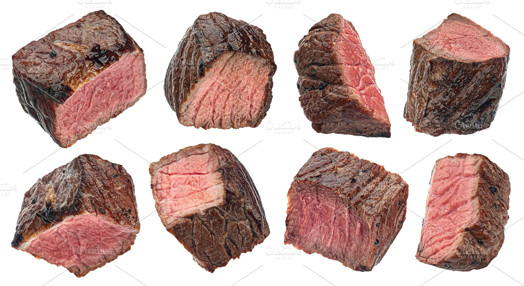 Medium rare steak pieces collection, a Food & Drink Photo by Max Lashcheuski