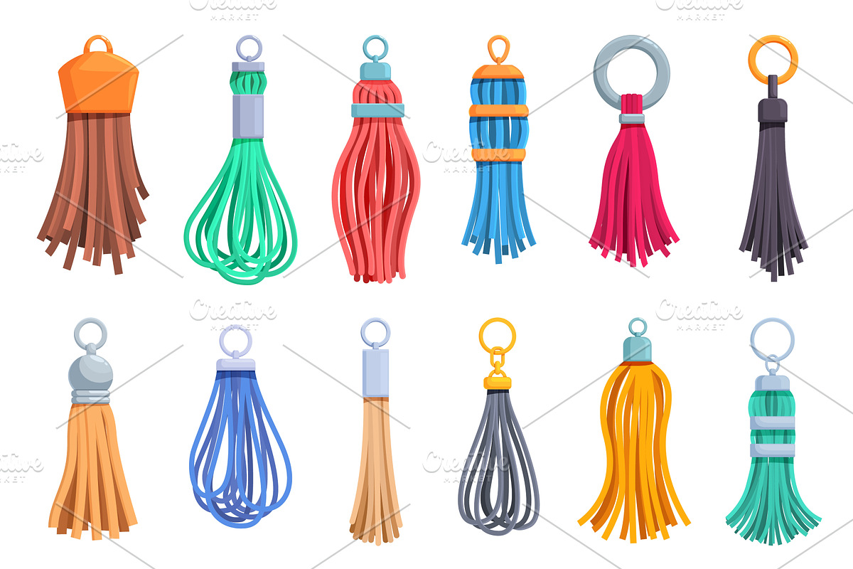 Leather tassels set. Fringe keyring, an Object Illustration by Valerie Bodnar