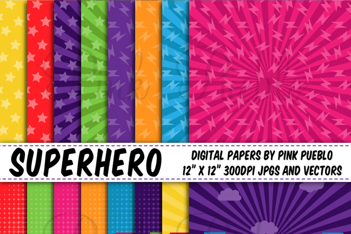 Superhero Backgrounds or Papers, a Pattern Graphic by PinkPueblo (Photo 1 of 2)
