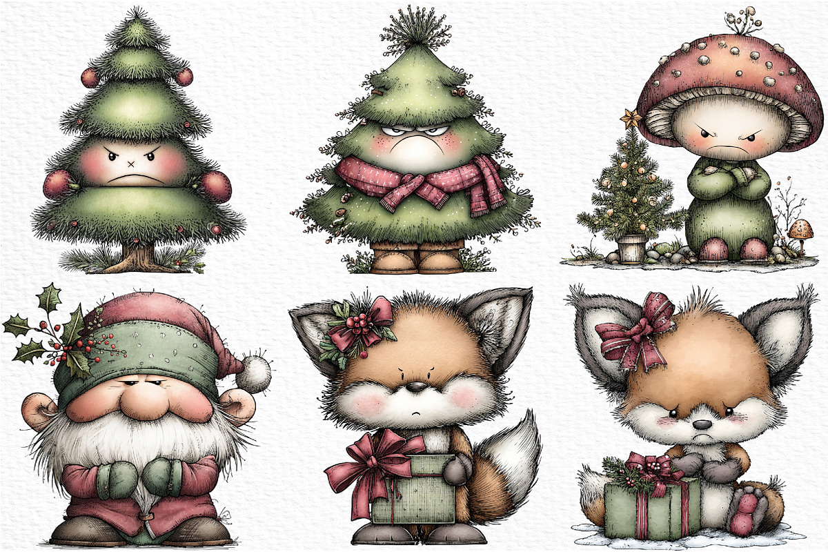 Grumpy Christmas Forest Clipart, an Illustration by Craft Nest (Photo 3 of 6)
