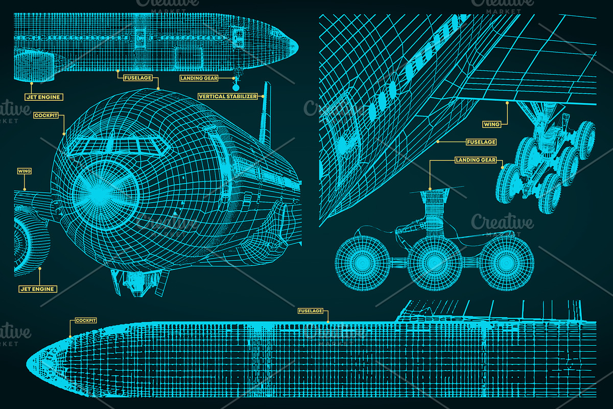 Aircraft technical drawings Set pt 2, a Transportation Illustration by Blacklight (Photo 2 of 2)