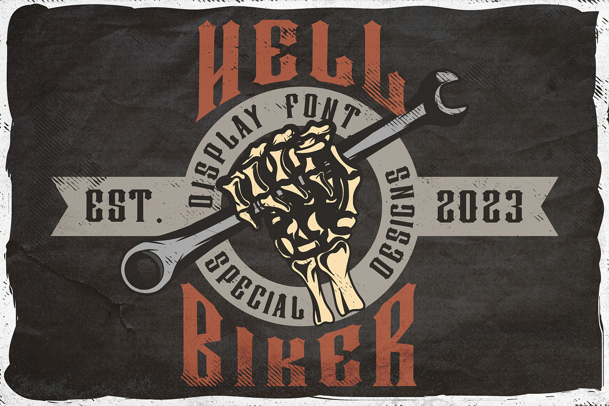 Hell Rider font + 6 t-shirt designs, a Serif Font by Heather_insane (Photo 1 of 6)