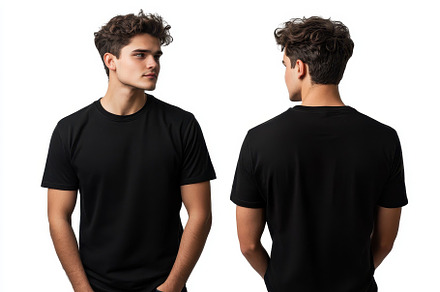 A young man in a black t-shirt poses, a Photo by Tanuart