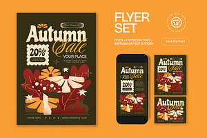 Green Quirky Autumn Sale Flyer Set, a Flyer Template by graphicook