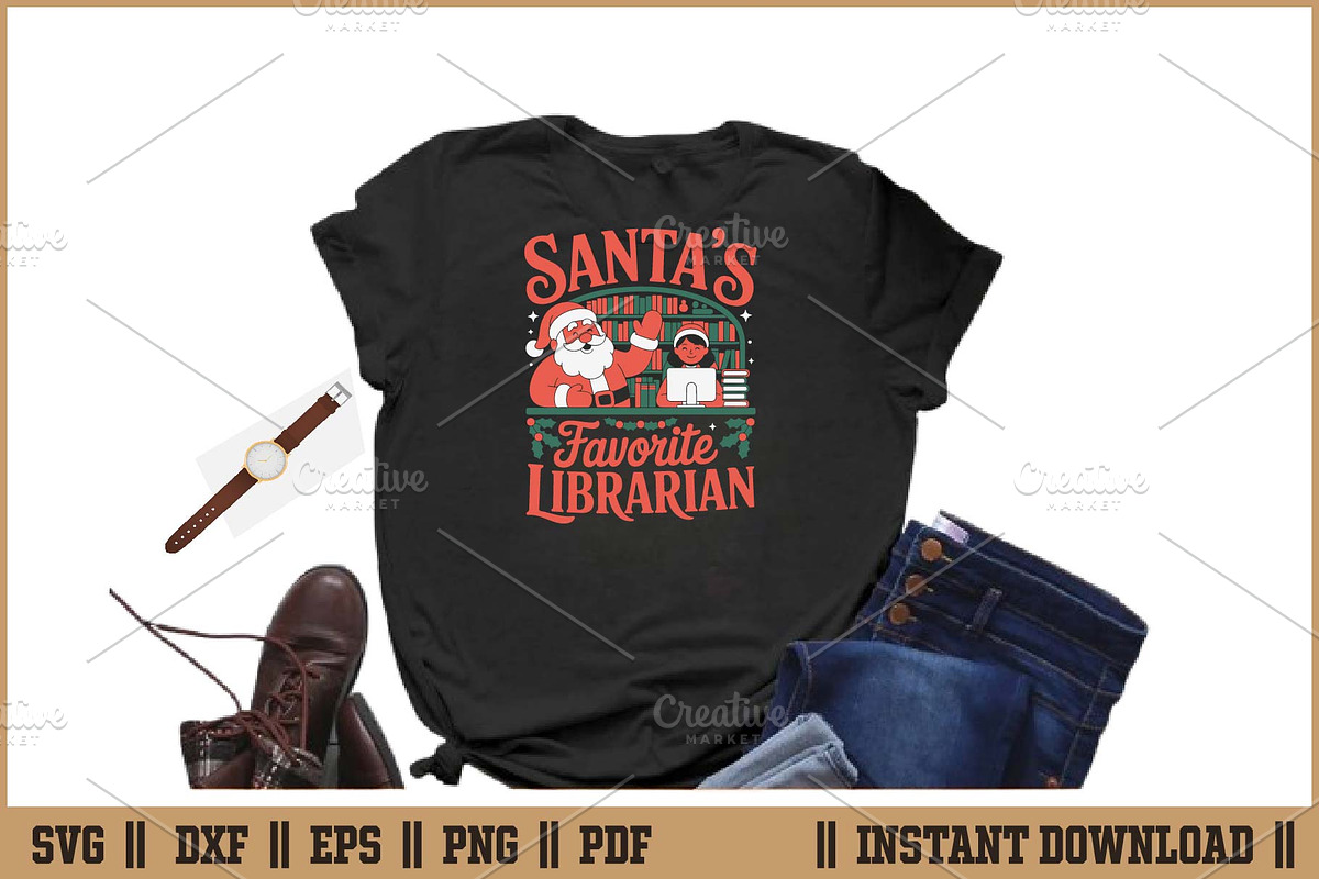 Funny Santa's Favorite Librarian SVG, a Seasonal Illustration by Handy Arts Studio (Photo 2 of 3)