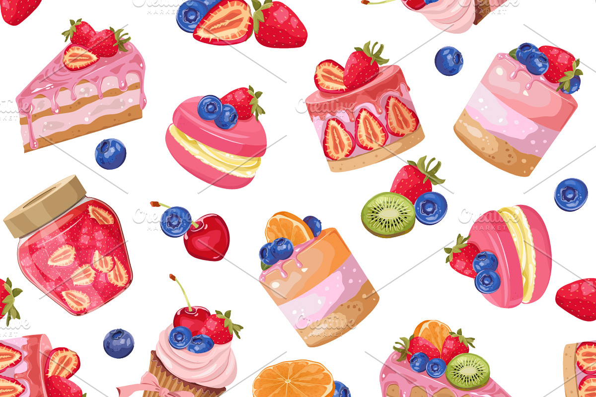 Berry & Pastry Seamless Patterns Set, a Pattern Graphic by artdemidova (Photo 8 of 12)