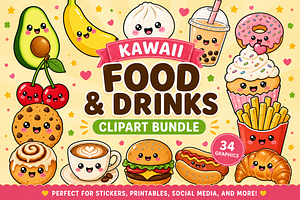 Cute Kawaii Food and Drinks Clipart