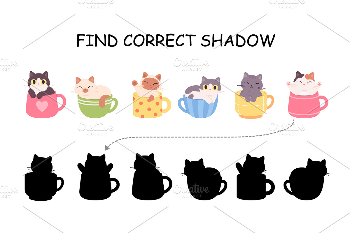 Find correct cat shadow game. Cute, an Education Illustration by LadadikArt