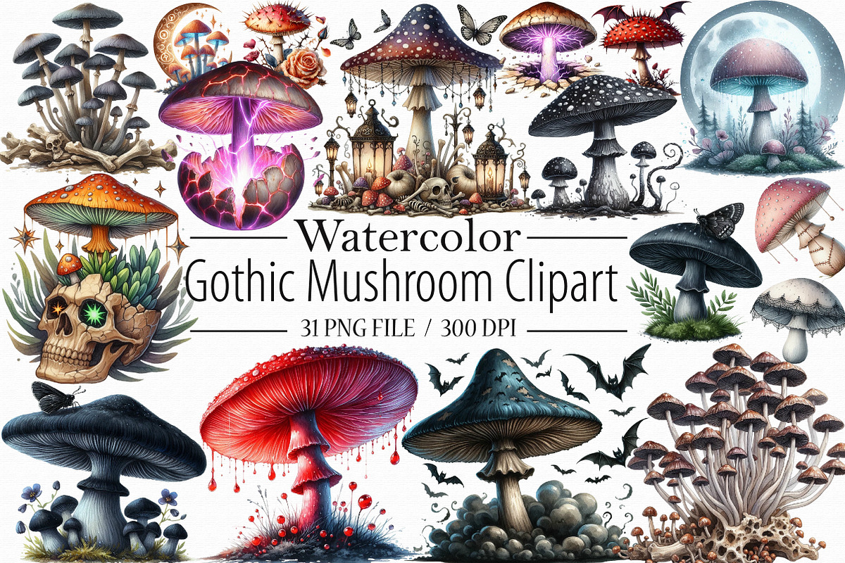 Gothic Mushroom clipart, an Illustration by Libby Wishes (Photo 1 of 7)